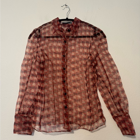 Zara Printed Organza Blouse Small - Picture 4 of 10
